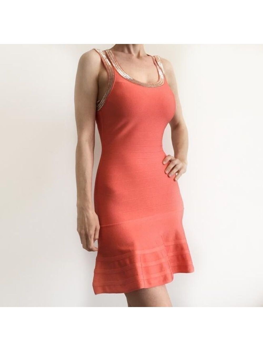 Marciano Coral Beaded Fit & Flare Bandage Dress - Picture 2 of 13